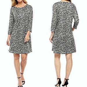 Kim Rogers Womens S Leopard Animal Print Shift Dress Grommet Detail Studded Gray